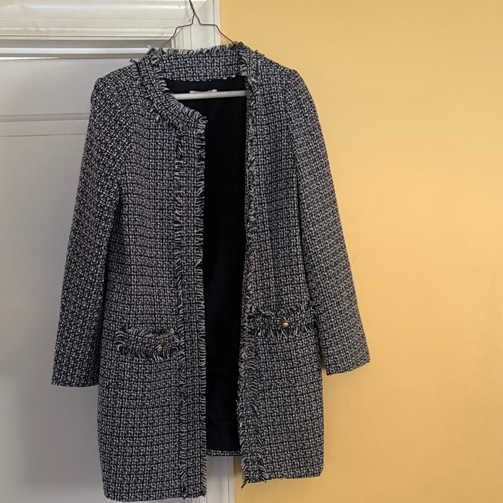 Nanette Lepore Women's Navy & White Open FrontTweed Coat - worn once